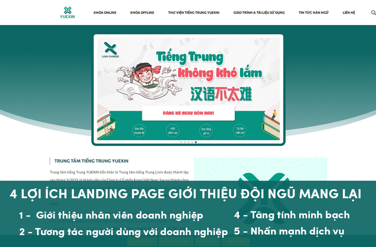 Nội dung trên landingpage cho giới thiệu đội ngũ