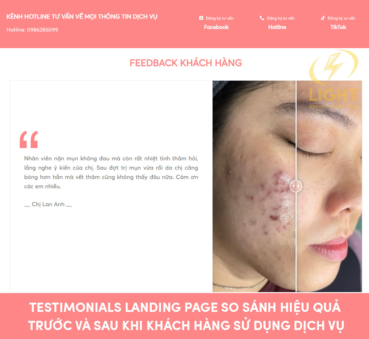 Ảnh sản phẩm trên Landing Page mỹ phẩm giúp khách hàng dễ hình dung thực tế