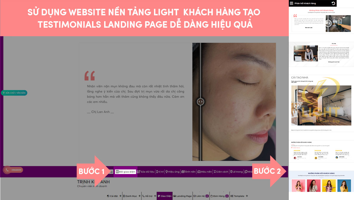 Landing Page bất động sản tối ưu hóa thiết kế của Testimonials giúp người xem dễ tiếp cận