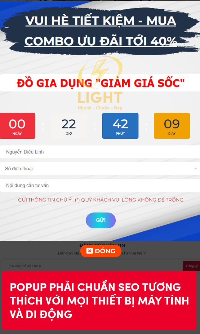 Doanh nghiệp Đức Phúc áp dụng popup ưu đãi giới hạn trên Landing Page để thôi thúc khách hàng hành động