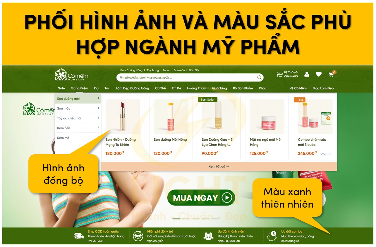 Phối hình ảnh và màu sắc phù hợp ngành mỹ phẩm
