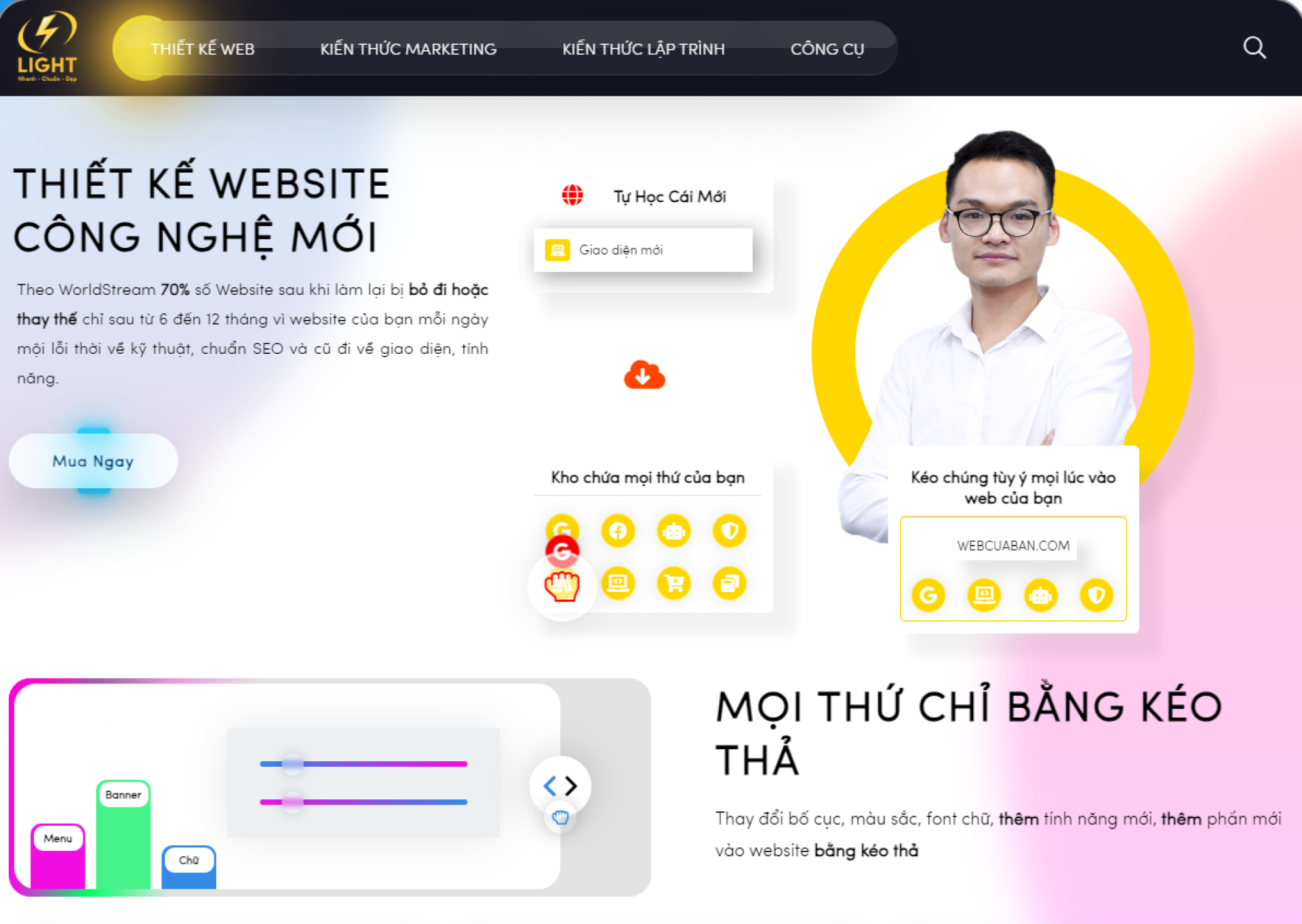 Thiết kế website công nghệ mới bằng kéo thả của Light