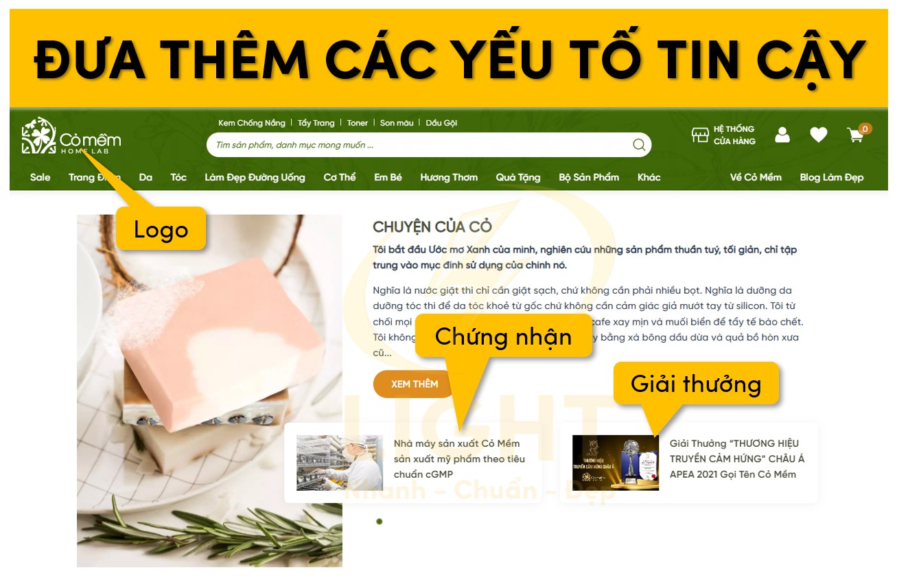 Đưa các yếu tố tin cậy trên trang