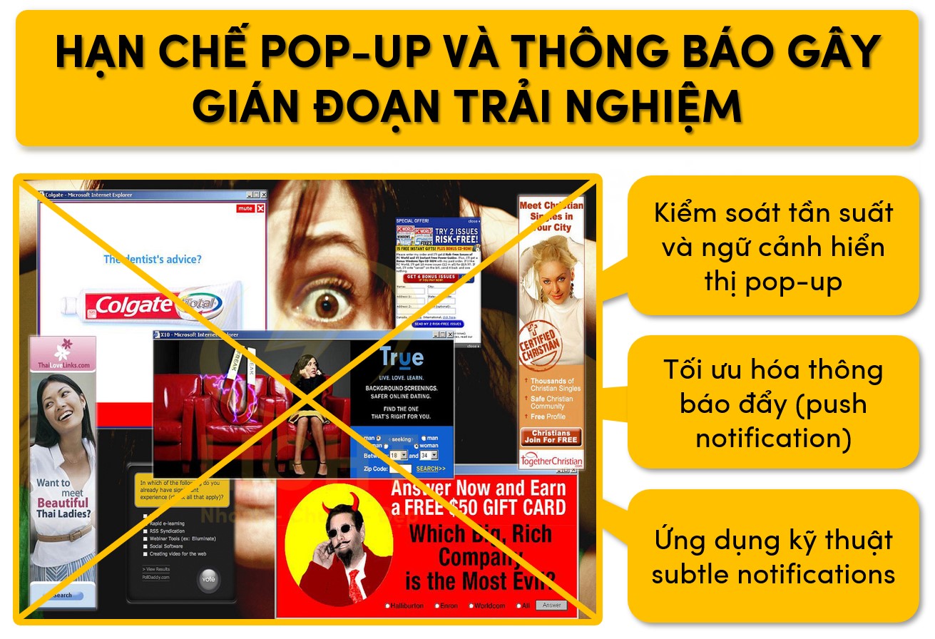 Không nên sử dụng popup hay thông báo gây gián đoạn 