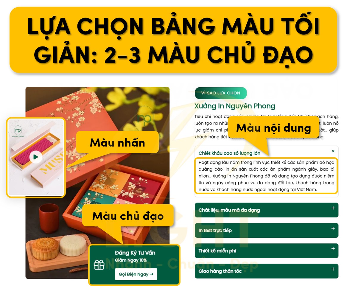 Sử dụng màu tối giản và sử dụng 2-3 màu chủ đạo
