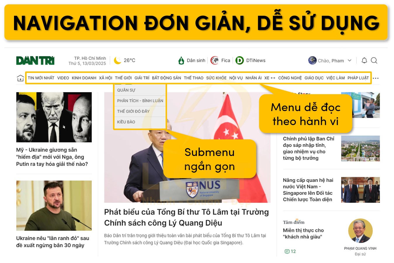 Điều hướng đơn giản dễ sử dụng
