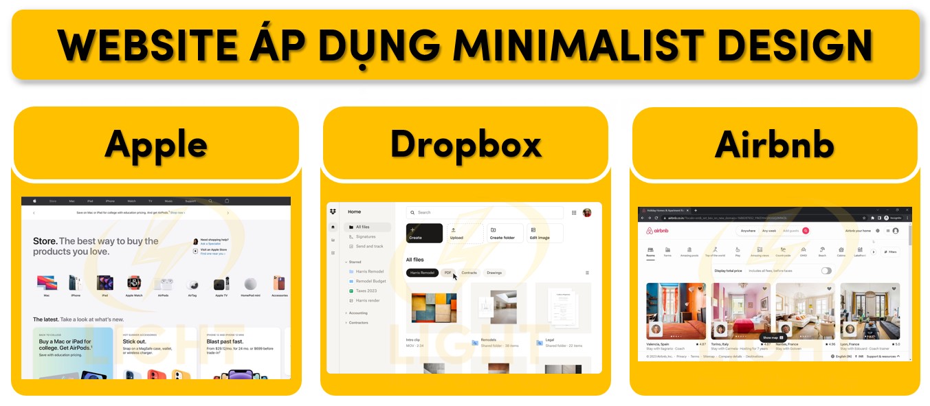 Một số website áp dụng Minimalist Design
