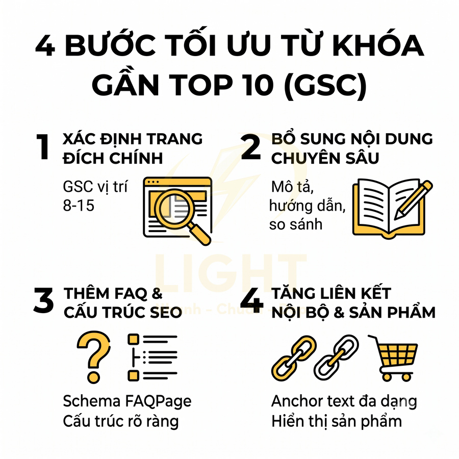 4 bước tối ưu từ khóa gần top 10 trong Google Search Console với nội dung chuyên sâu và liên kết nội bộ