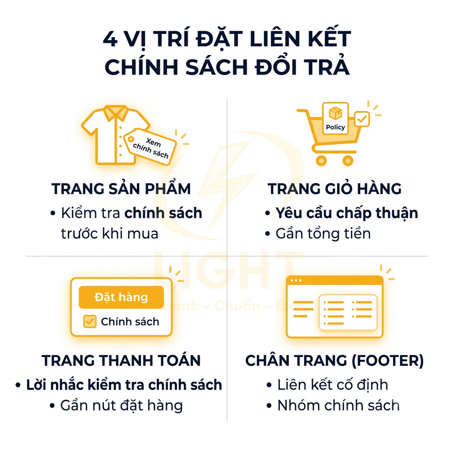 Hướng dẫn 4 vị trí đặt liên kết chính sách đổi trả trên website bán hàng online