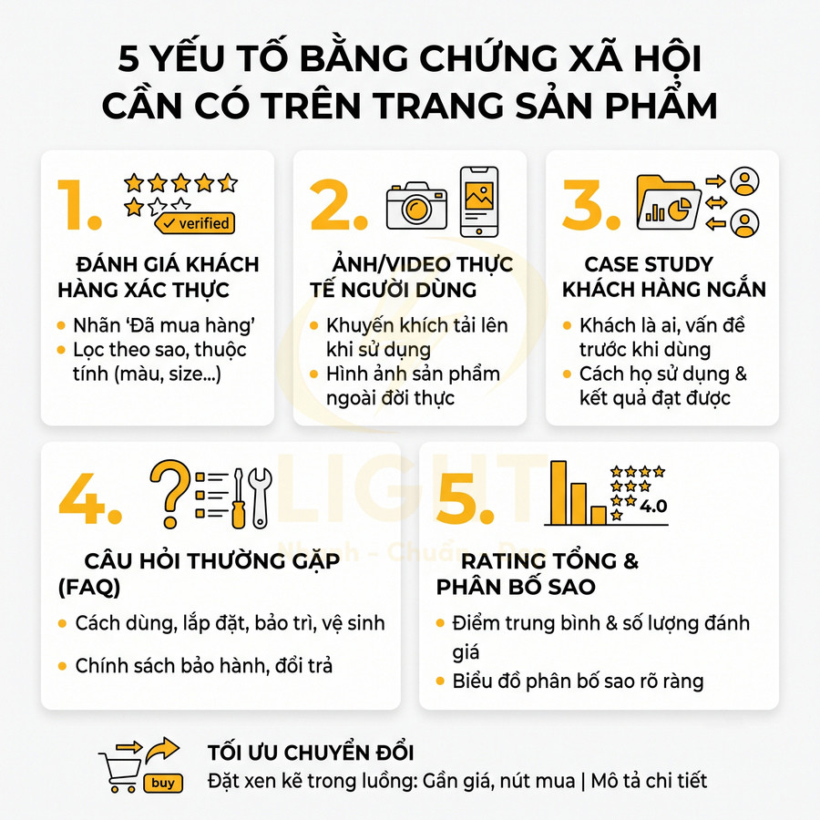 5 yếu tố bằng chứng xã hội cần có trên trang sản phẩm để tăng uy tín và tối ưu chuyển đổi