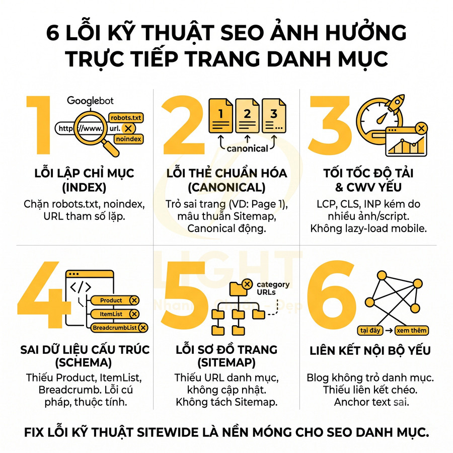 6 lỗi kỹ thuật SEO ảnh hưởng trực tiếp trang danh mục và cách khắc phục chi tiết