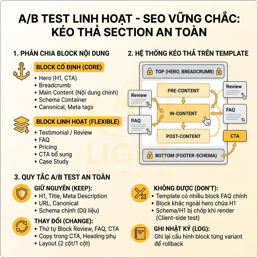 Hướng dẫn A/B test linh hoạt cho SEO với hệ thống block cố định và block linh hoạt trên template website