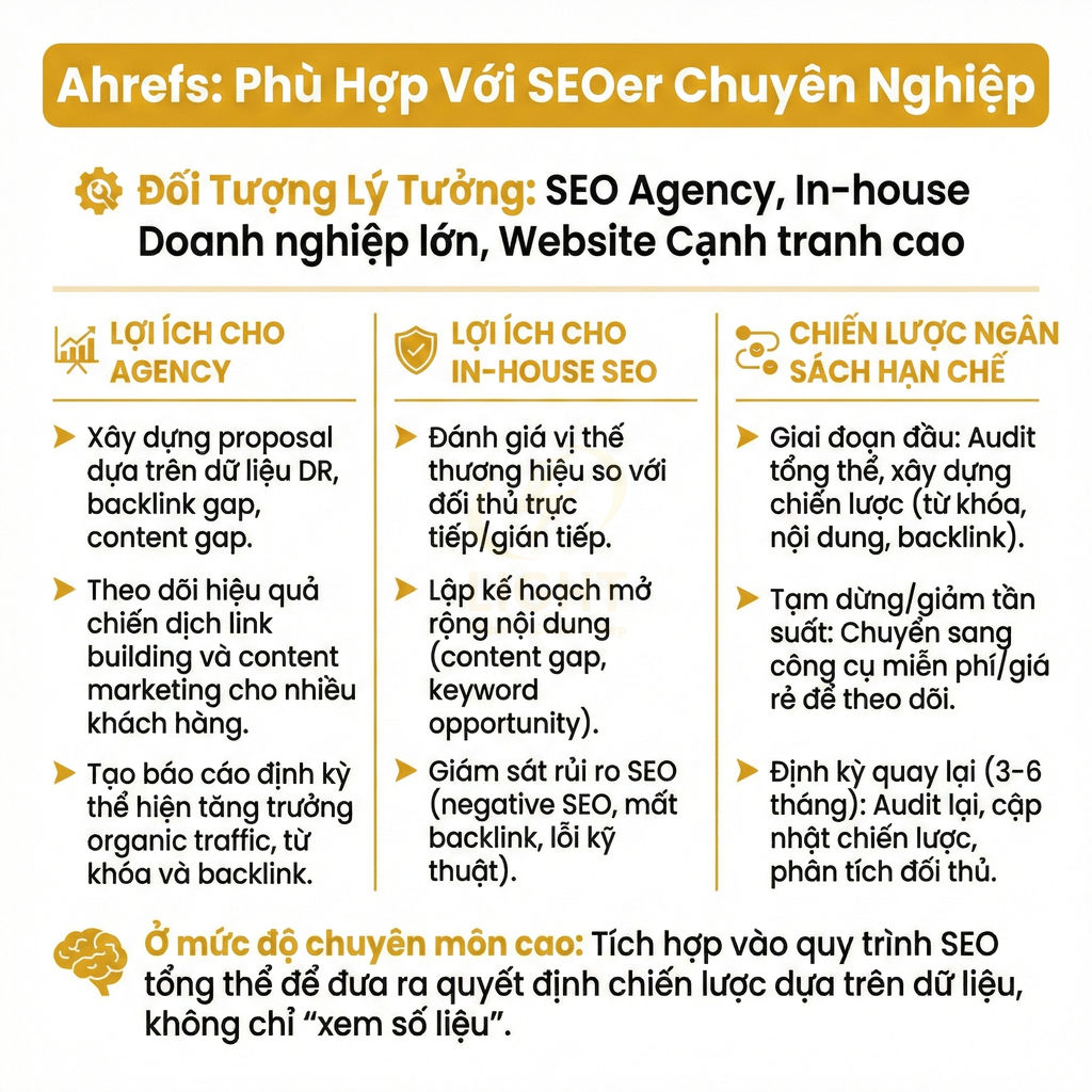 Ảnh giới thiệu công cụ Ahrefs và lợi ích cho SEO agency, in-house SEO, chiến lược SEO ngân sách hạn chế
