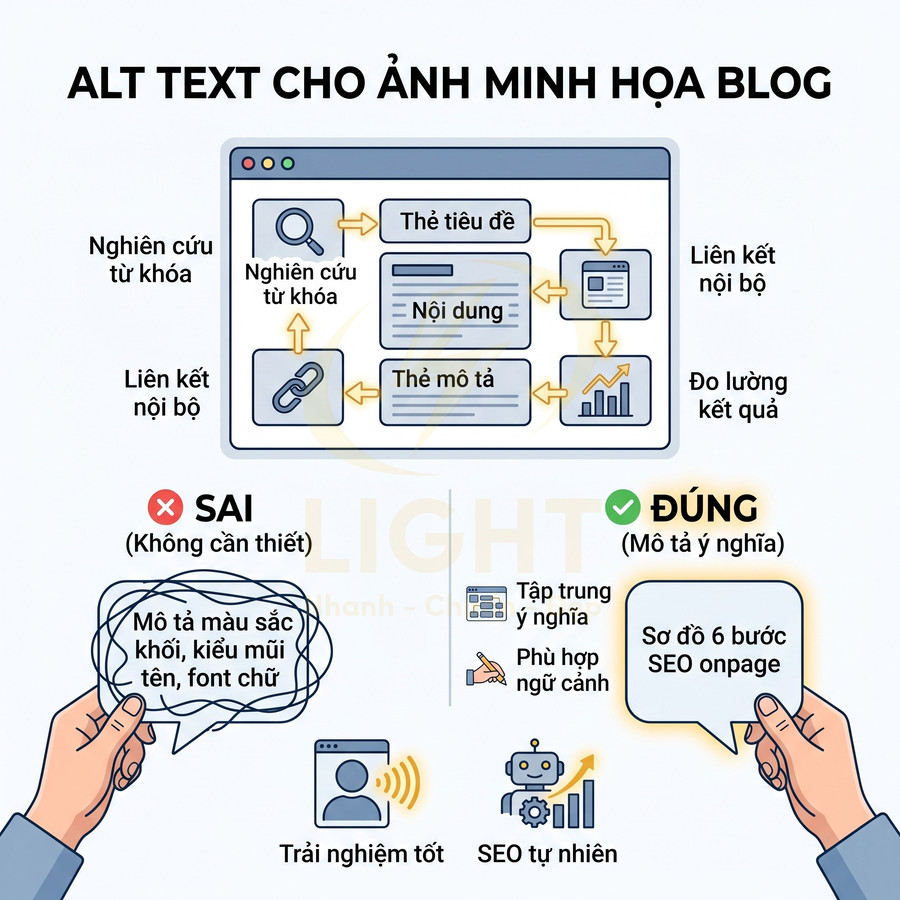 Hướng dẫn viết alt text chuẩn SEO với sơ đồ 6 bước tối ưu onpage cho bài blog