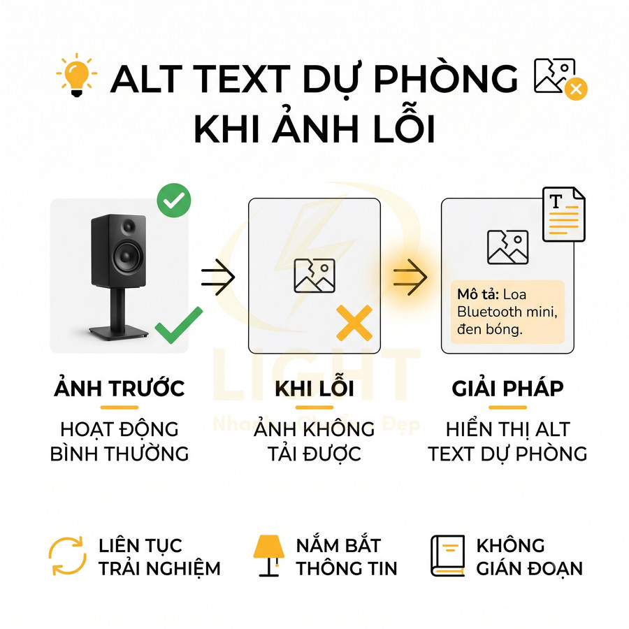 Hướng dẫn tạo alt text dự phòng khi ảnh lỗi với ví dụ loa Bluetooth mini đen bóng
