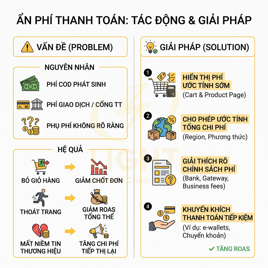 Infographic ẩn phí thanh toán trong thương mại điện tử, nguyên nhân, hậu quả và giải pháp tối ưu chi phí
