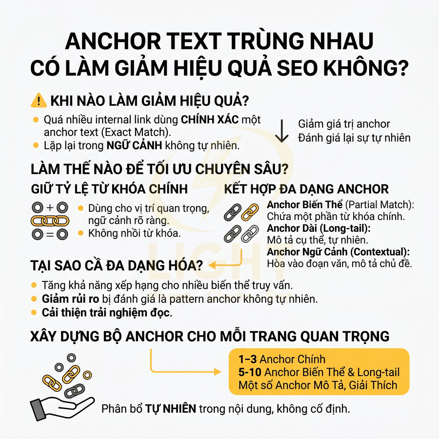 Hướng dẫn tối ưu anchor text trùng nhau để không giảm hiệu quả SEO và xây dựng bộ anchor đa dạng