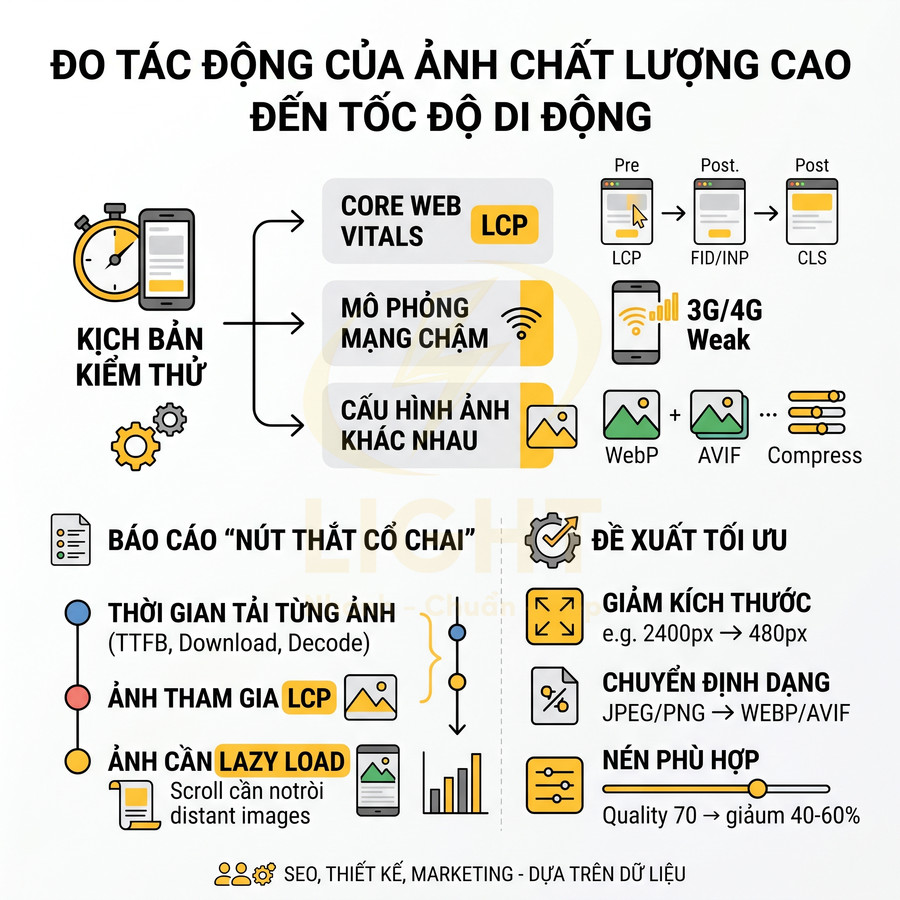 Infographic đo tác động của ảnh chất lượng cao đến tốc độ tải trang di động và các giải pháp tối ưu SEO