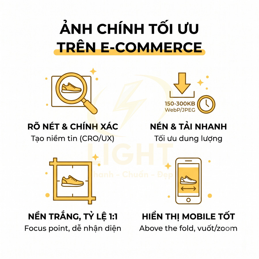 Hướng dẫn tối ưu ảnh sản phẩm thương mại điện tử về độ nét, dung lượng, nền trắng và hiển thị trên mobile