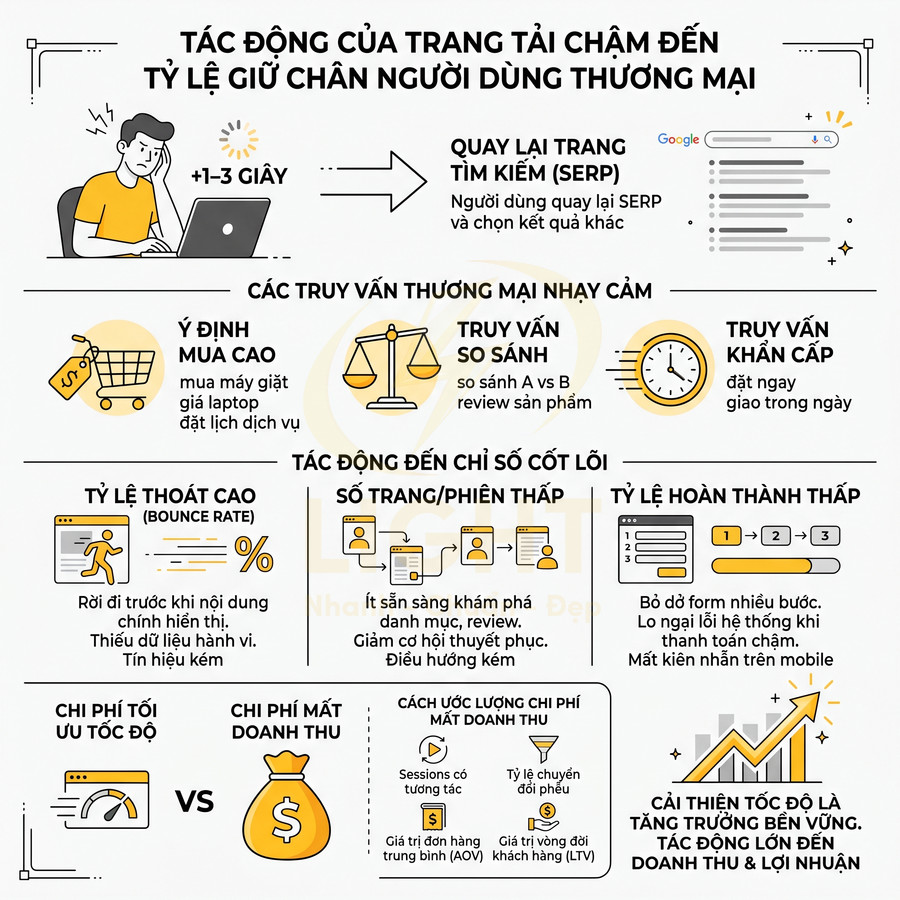 Ảnh minh họa tác động của tốc độ tải trang web chậm đến trải nghiệm người dùng và doanh thu thương mại điện tử