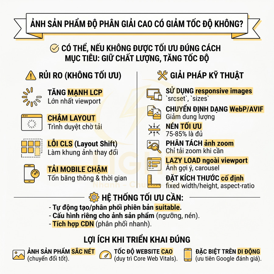 Infographic tối ưu ảnh sản phẩm độ phân giải cao để giữ chất lượng nhưng tăng tốc độ tải website