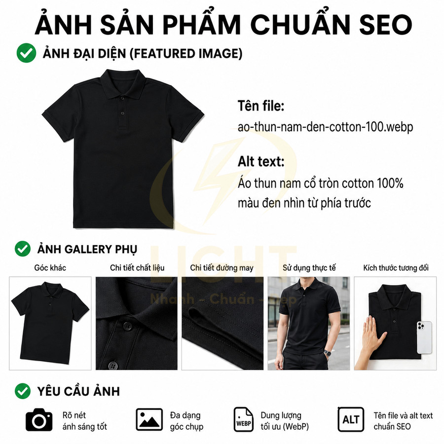 Áo thun nam cổ bẻ màu đen chất liệu cotton nhìn từ phía trước