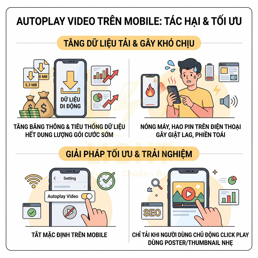 Infographic về tác hại autoplay video trên điện thoại và giải pháp tối ưu trải nghiệm người dùng