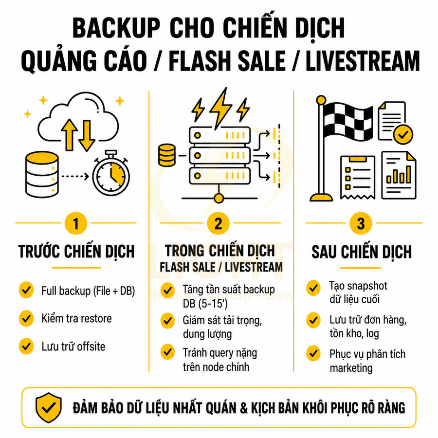 Quy trình backup dữ liệu cho chiến dịch quảng cáo flash sale livestream trước trong và sau chiến dịch