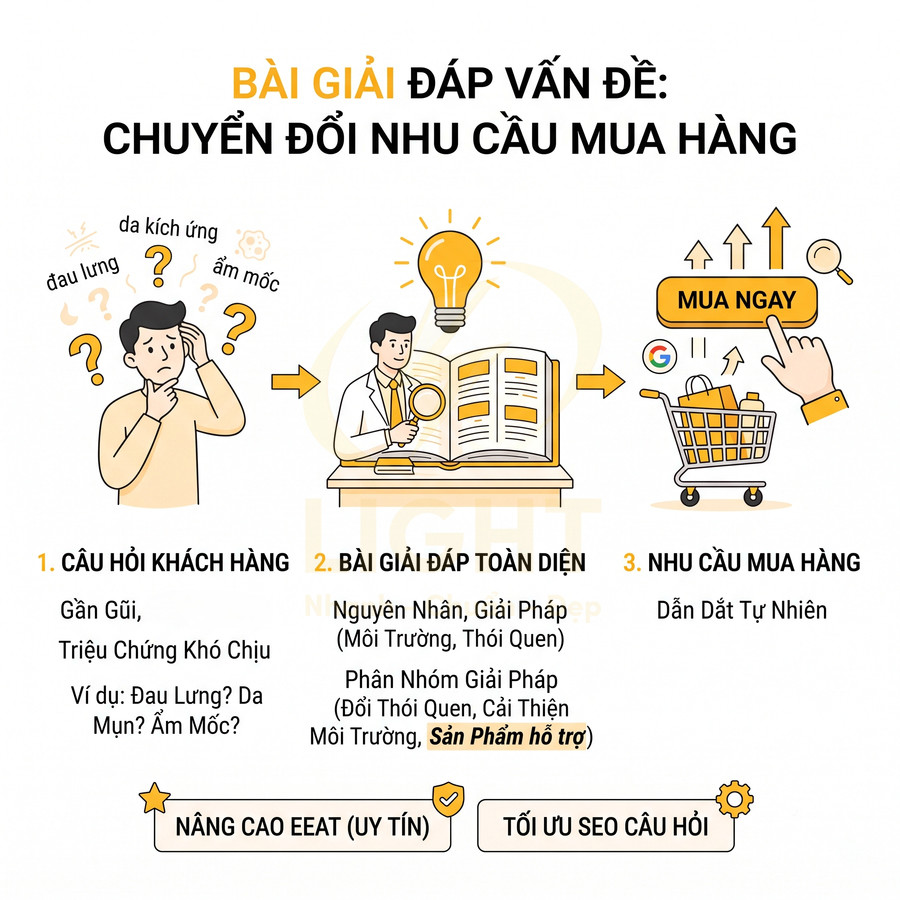 Quy trình nội dung marketing chuyển đổi câu hỏi khách hàng thành nhu cầu mua hàng và tăng uy tín thương hiệu