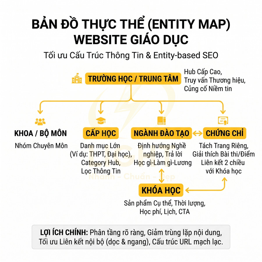 Sơ đồ bản đồ thực thể website giáo dục tối ưu cấu trúc thông tin và entity based SEO cho trường học