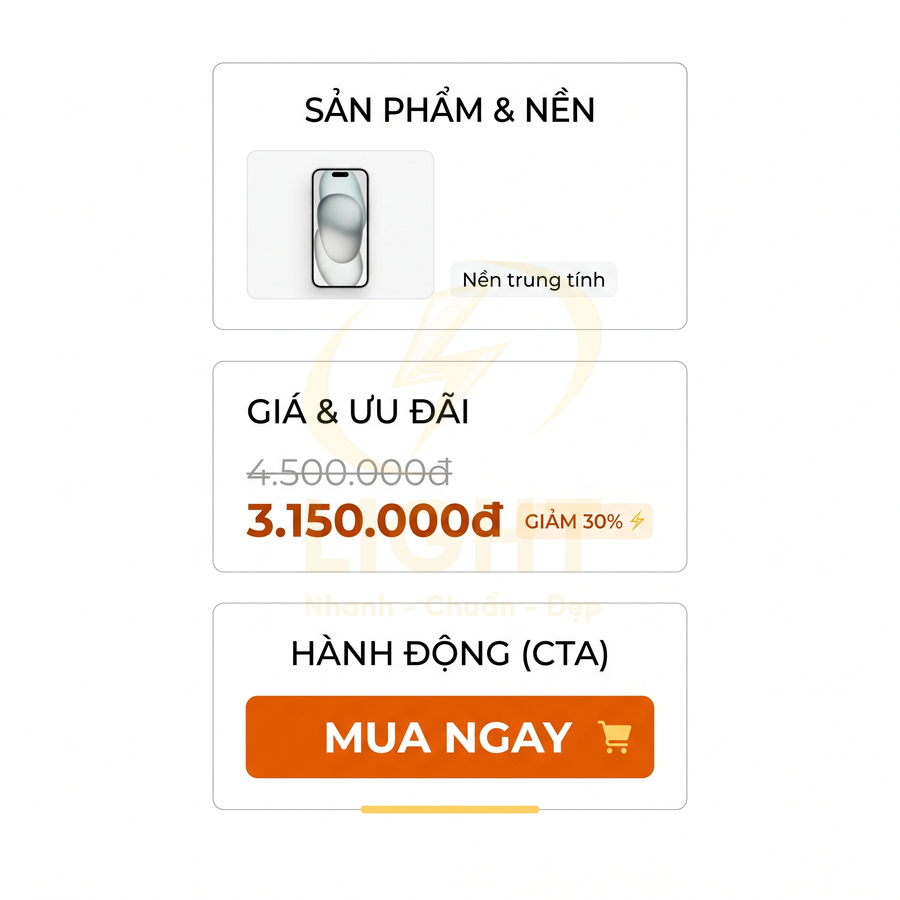 Banner quảng cáo điện thoại thông minh nền trắng giảm giá còn 3.150.000đ với nút mua ngay màu cam
