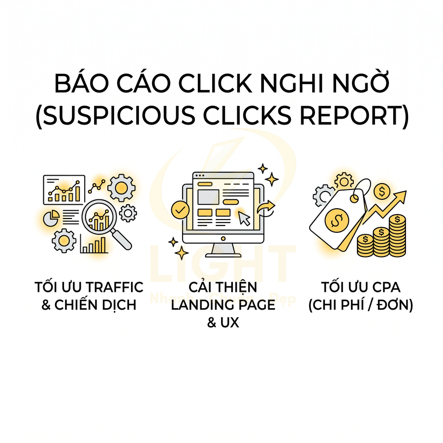 Báo cáo click nghi ngờ giúp tối ưu traffic chiến dịch cải thiện landing page UX và tối ưu CPA chi phí đơn
