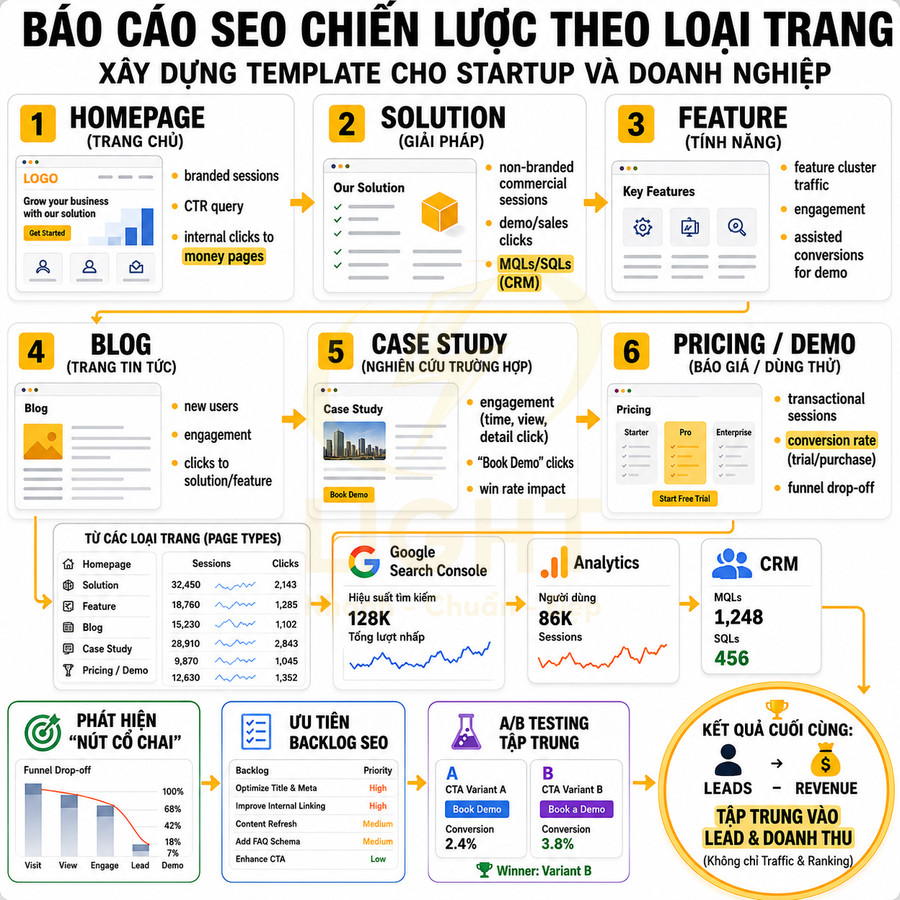 Mẫu báo cáo SEO chiến lược theo loại trang cho startup và doanh nghiệp bằng tiếng Việt