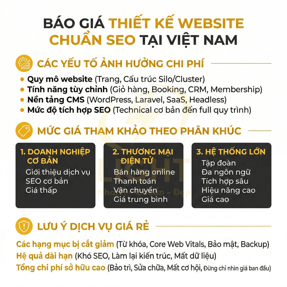 Báo giá dịch vụ thiết kế website chuẩn SEO tại Việt Nam với các gói doanh nghiệp và thương mại điện tử