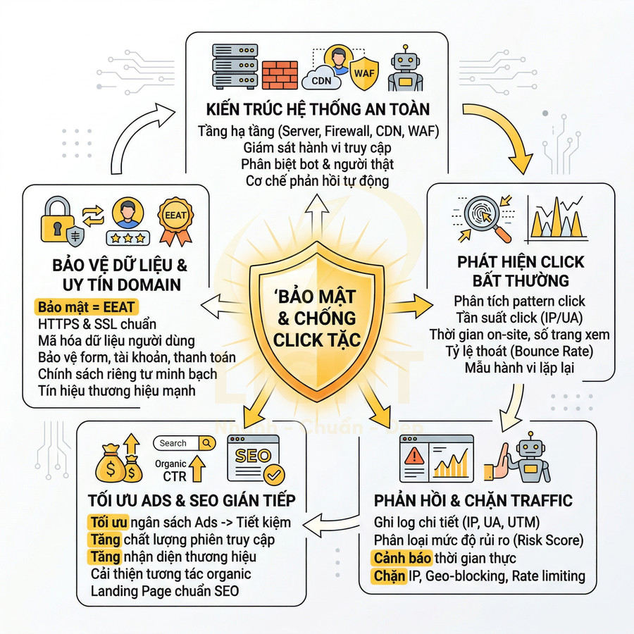 Giải pháp bảo mật và chống click tặc cho quảng cáo, bảo vệ dữ liệu, phát hiện click bất thường và tối ưu SEO