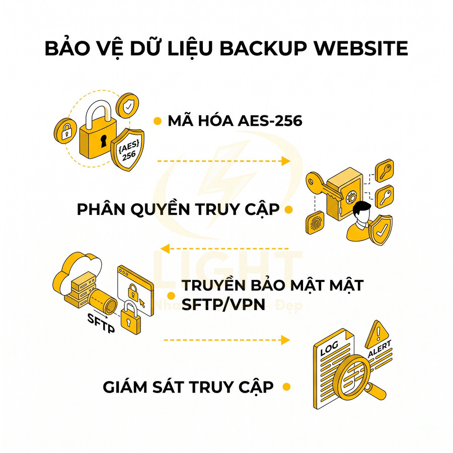 Giải pháp bảo vệ dữ liệu backup website với mã hóa AES 256, phân quyền truy cập, truyền bảo mật SFTP VPN và giám sát truy cập