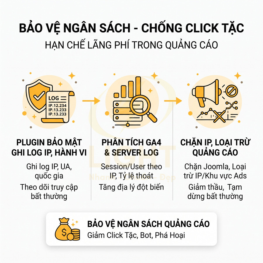 Giải pháp bảo vệ ngân sách quảng cáo, chống click tặc bằng plugin bảo mật, phân tích GA4 và chặn IP