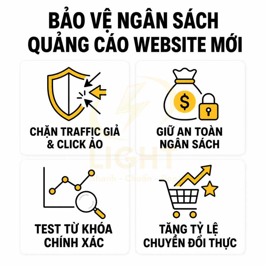 Giải pháp bảo vệ ngân sách quảng cáo website mới chặn traffic giả test từ khóa chính xác tăng tỷ lệ chuyển đổi