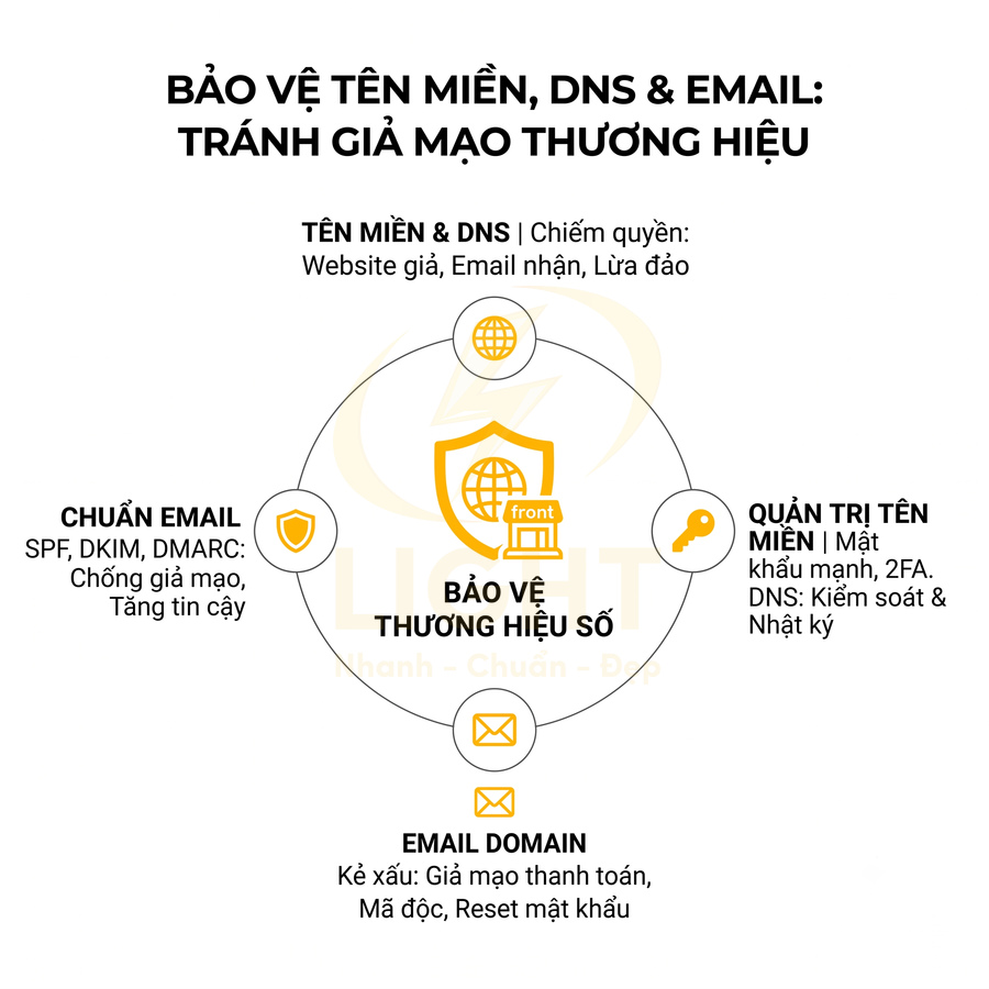 Giải pháp bảo vệ thương hiệu số, tên miền, DNS và email, chống giả mạo và chiếm quyền tài khoản