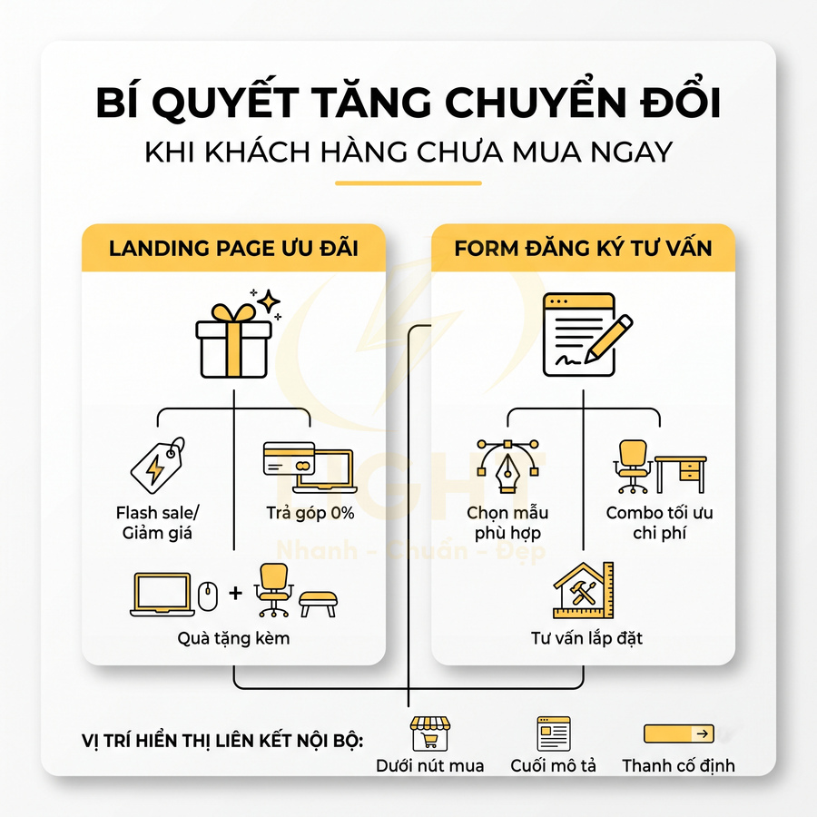 Infographic bí quyết tăng chuyển đổi với landing page ưu đãi và form đăng ký tư vấn cho khách chưa mua ngay