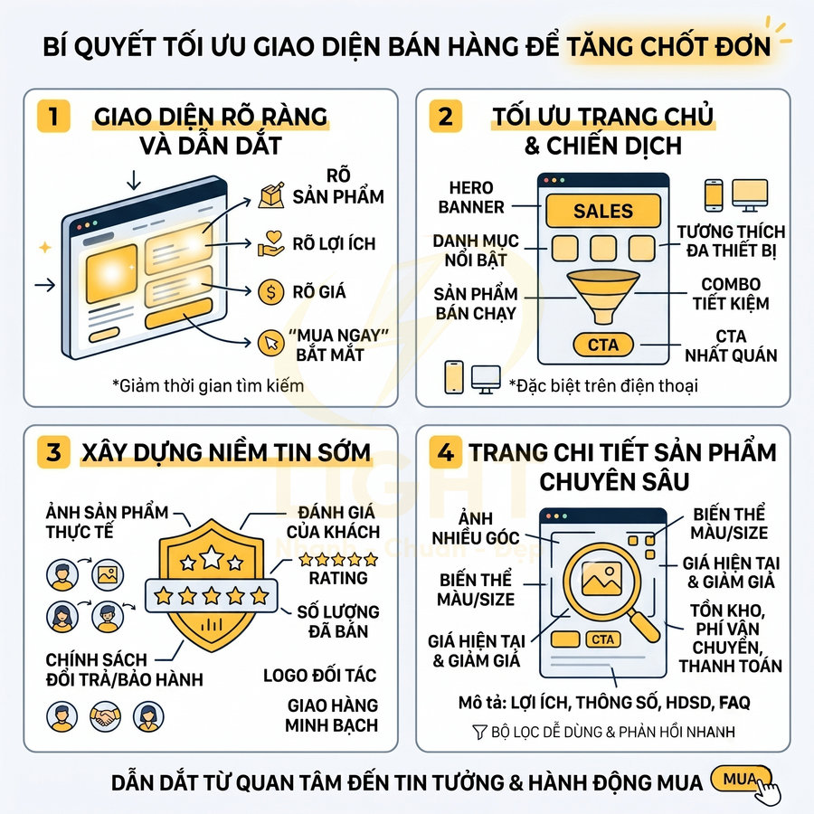 Giao diện website bán hàng cần có những yếu tố nào để dễ chốt đơn?