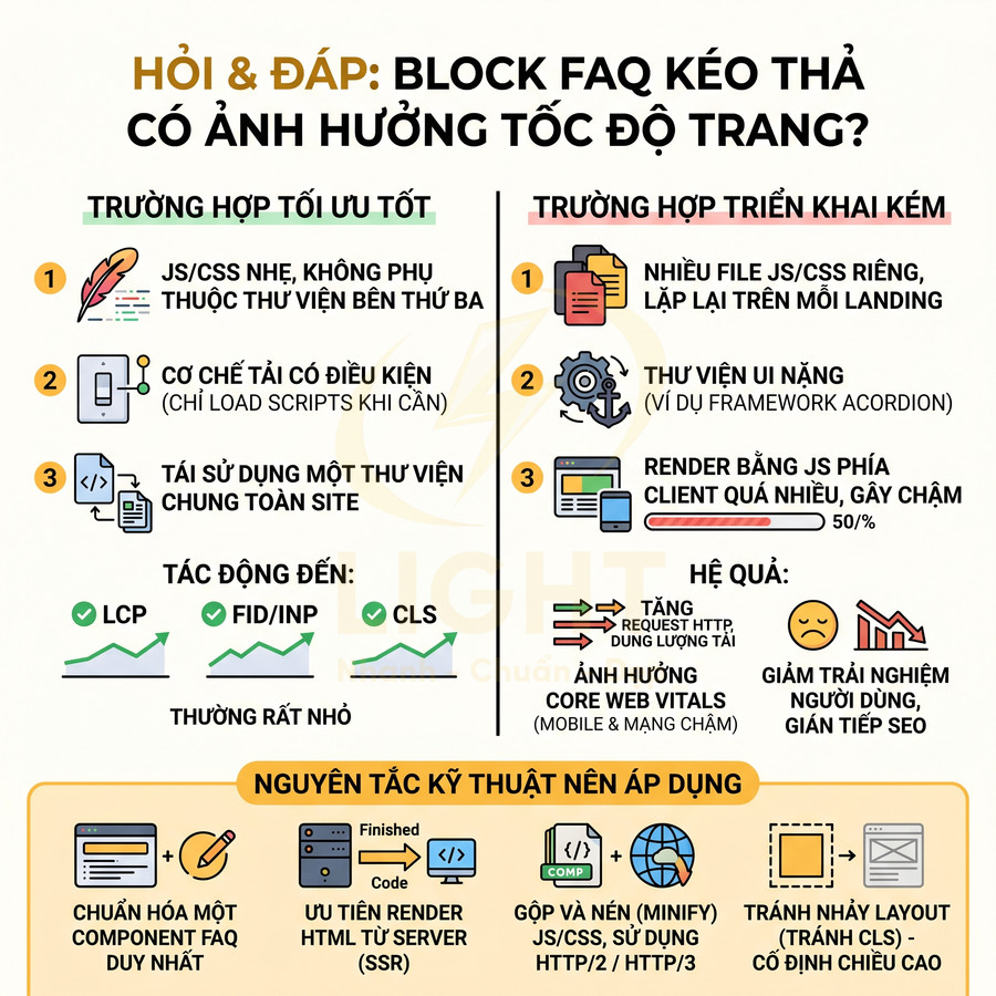 Hướng dẫn tối ưu block FAQ kéo thả để không ảnh hưởng tốc độ tải trang và Core Web Vitals
