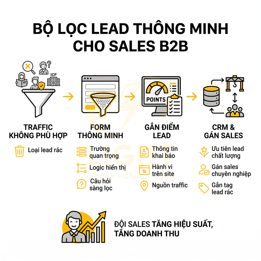 Quy trình bộ lọc lead thông minh cho sales B2B giúp loại lead rác và tăng hiệu suất doanh thu