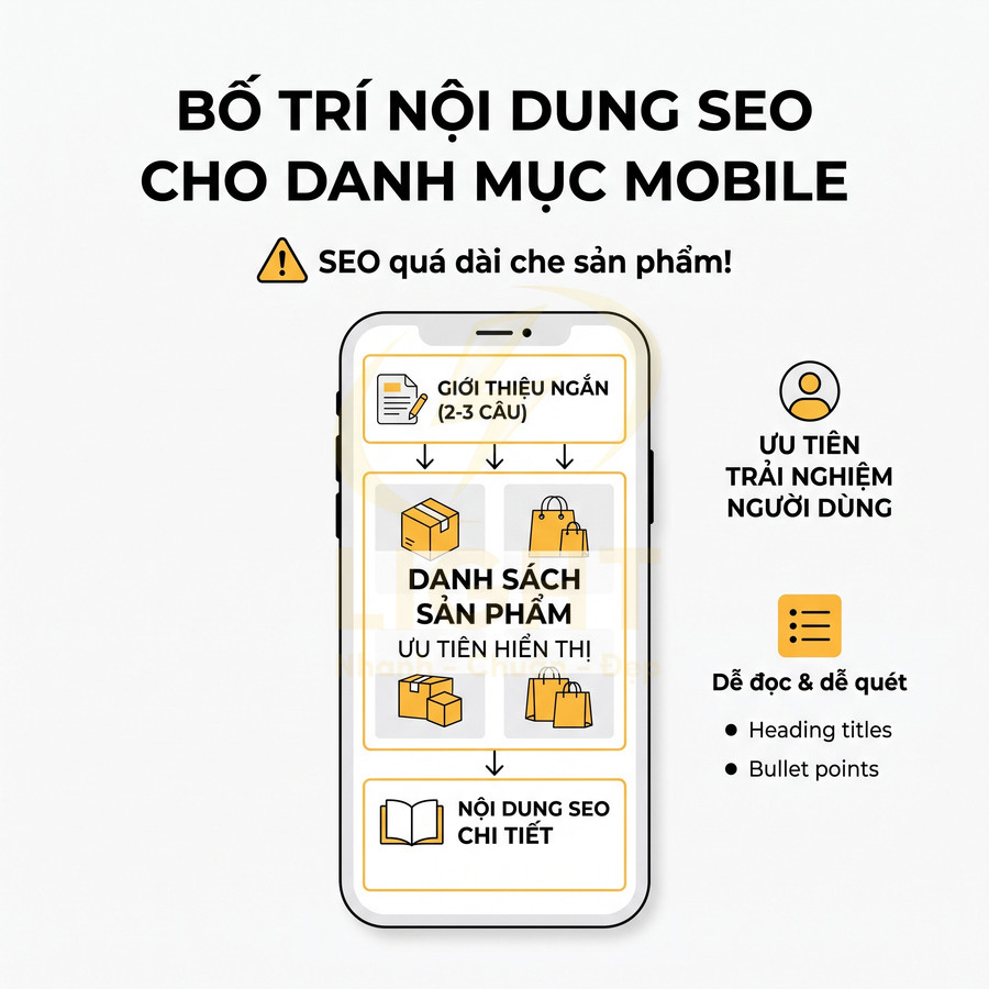 Hướng dẫn bố trí nội dung SEO cho danh mục mobile hiển thị trên màn hình điện thoại thông minh