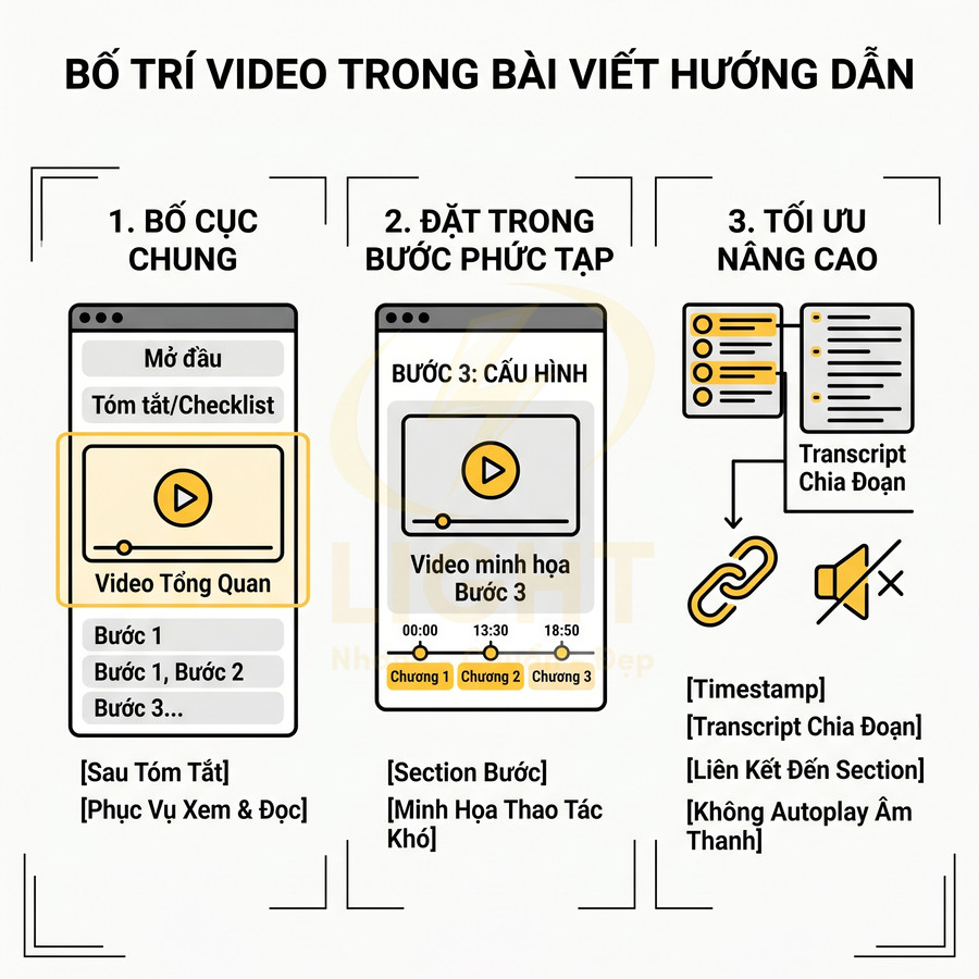 Hướng dẫn bố trí video trong bài viết hướng dẫn với ví dụ giao diện và các bước tối ưu nội dung