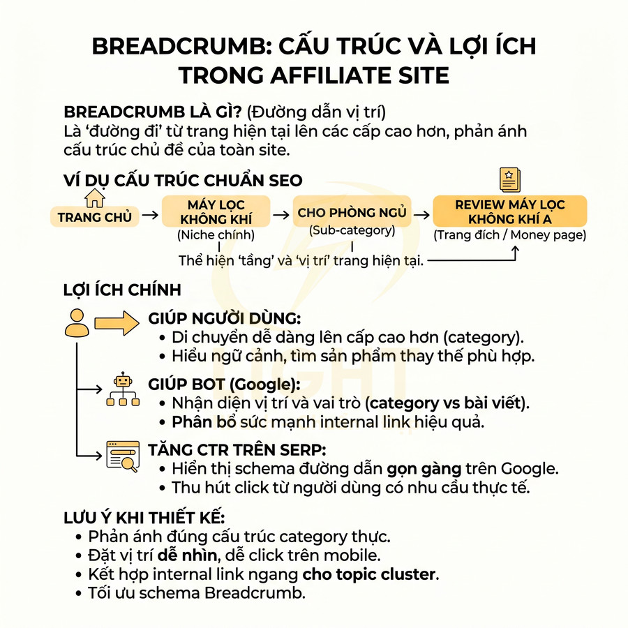 Hướng dẫn cấu trúc breadcrumb chuẩn SEO và lợi ích cho người dùng, bot Google trong affiliate site