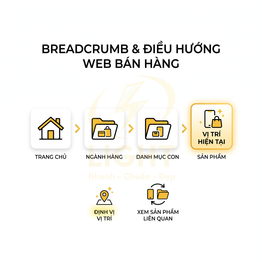 Sơ đồ breadcrumb điều hướng sản phẩm trên web bán hàng từ trang chủ đến vị trí sản phẩm hiện tại