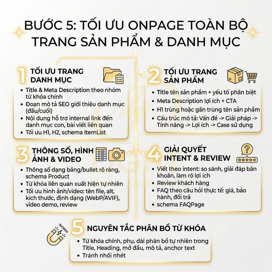 Hướng dẫn tối ưu onpage SEO cho trang sản phẩm và danh mục với 5 bước chi tiết dễ áp dụng