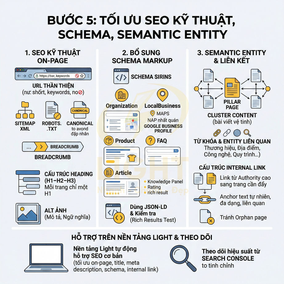 Hướng dẫn tối ưu SEO kỹ thuật, schema markup và semantic entity với các bước chi tiết minh họa trực quan