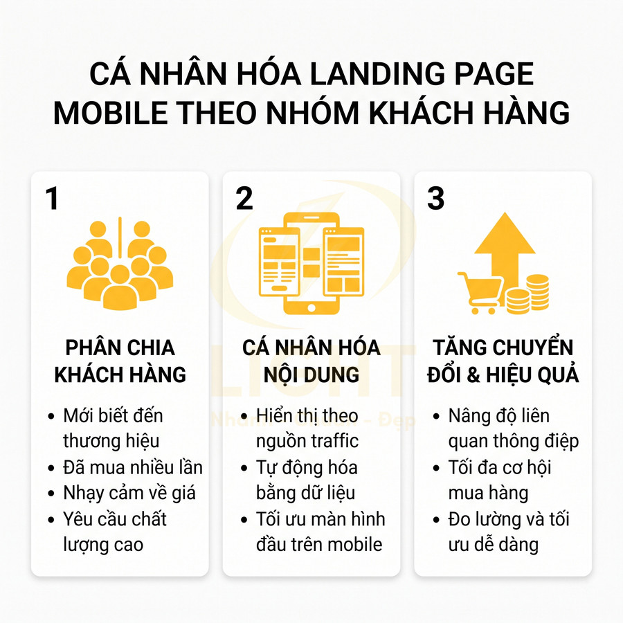 Infographic cá nhân hóa landing page mobile theo nhóm khách hàng để tăng chuyển đổi và hiệu quả marketing